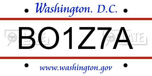 BO1Z7A District Of Columbia License Plate