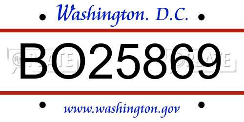 BO25869 District Of Columbia License Plate