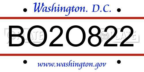 BO2O822 District Of Columbia License Plate