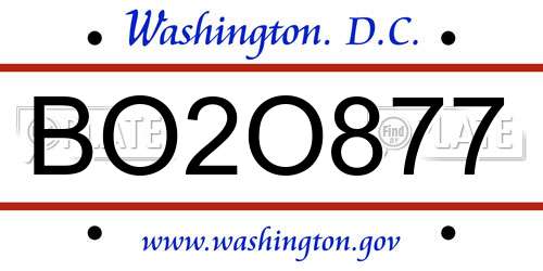 BO2O877 District Of Columbia License Plate
