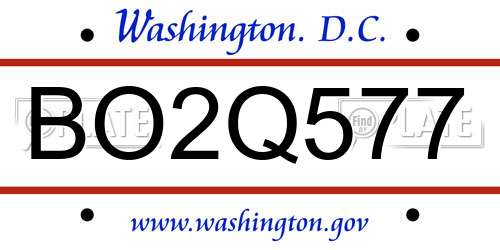 BO2Q577 District Of Columbia License Plate