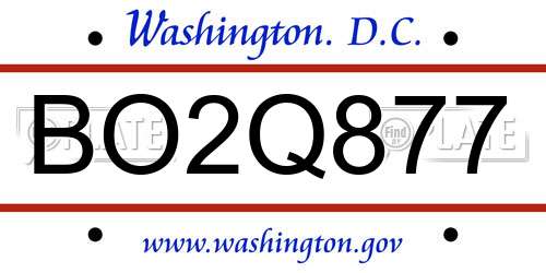 BO2Q877 District Of Columbia License Plate