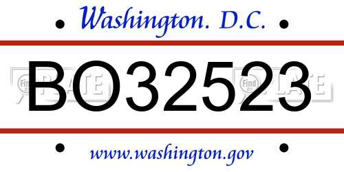 BO32523 District Of Columbia License Plate