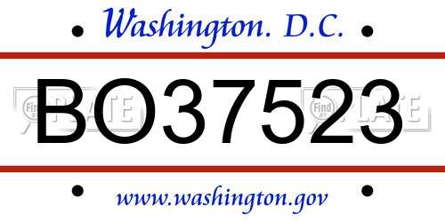 BO37523 District Of Columbia License Plate