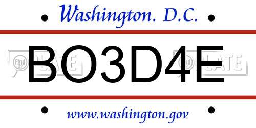 BO3D4E District Of Columbia License Plate