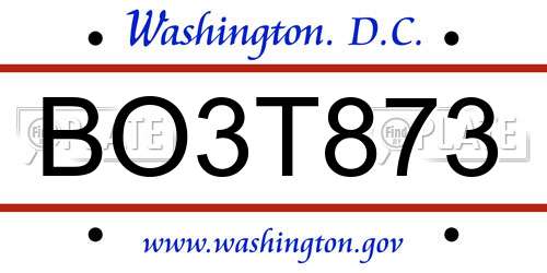BO3T873 District Of Columbia License Plate