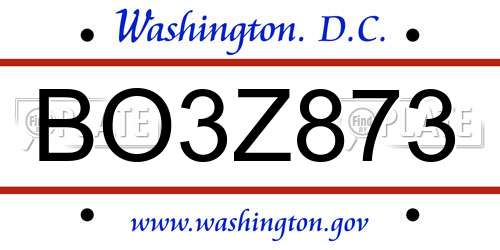 BO3Z873 District Of Columbia License Plate