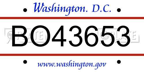 BO43653 District Of Columbia License Plate