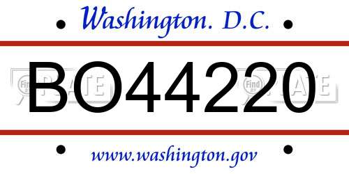 BO44220 District Of Columbia License Plate
