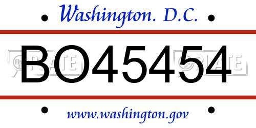 BO45454 District Of Columbia License Plate