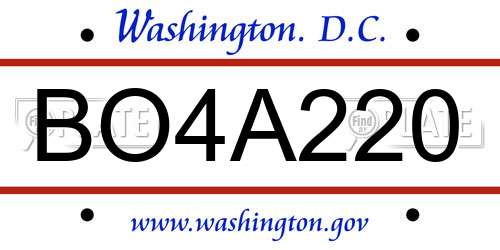 BO4A220 District Of Columbia License Plate