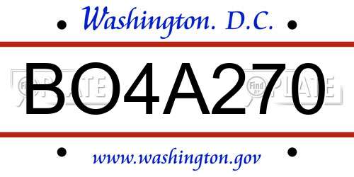 BO4A270 District Of Columbia License Plate