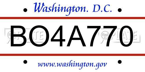 BO4A770 District Of Columbia License Plate