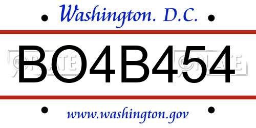 BO4B454 District Of Columbia License Plate