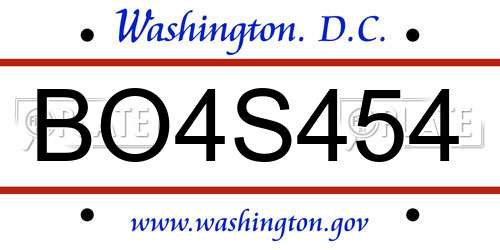 BO4S454 District Of Columbia License Plate