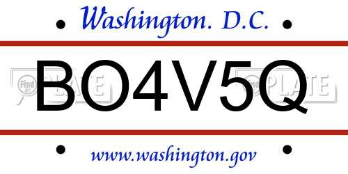 BO4V5Q District Of Columbia License Plate