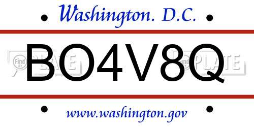 BO4V8Q District Of Columbia License Plate