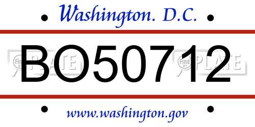 BO50712 District Of Columbia License Plate