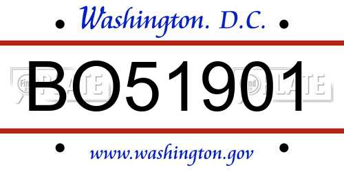 BO51901 District Of Columbia License Plate