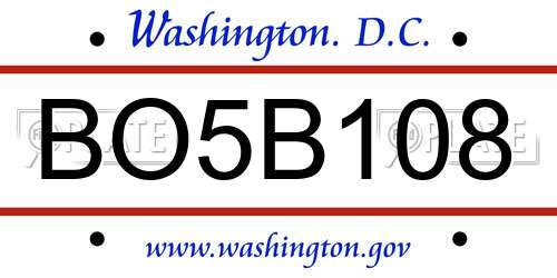 BO5B108 District Of Columbia License Plate