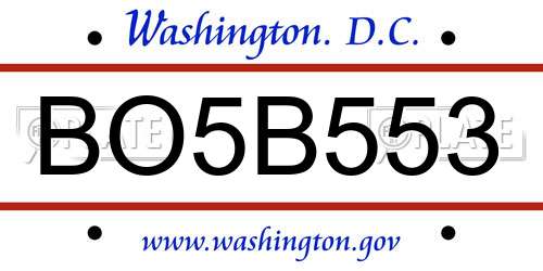 BO5B553 District Of Columbia License Plate