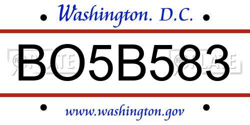 BO5B583 District Of Columbia License Plate