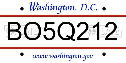 BO5Q212 District Of Columbia License Plate