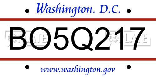 BO5Q217 District Of Columbia License Plate
