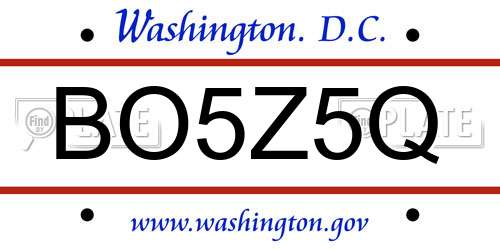 BO5Z5Q District Of Columbia License Plate