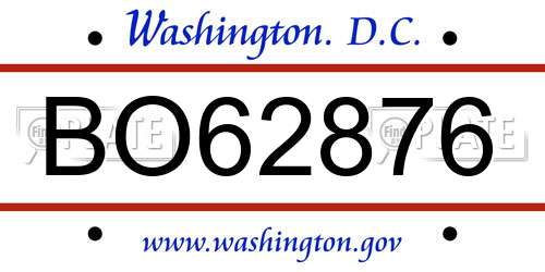BO62876 District Of Columbia License Plate