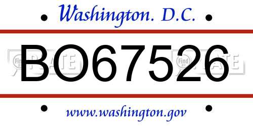 BO67526 District Of Columbia License Plate
