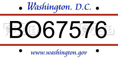 BO67576 District Of Columbia License Plate