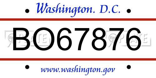 BO67876 District Of Columbia License Plate