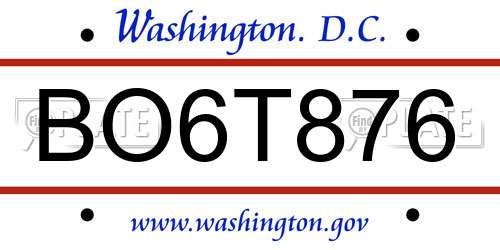 BO6T876 District Of Columbia License Plate