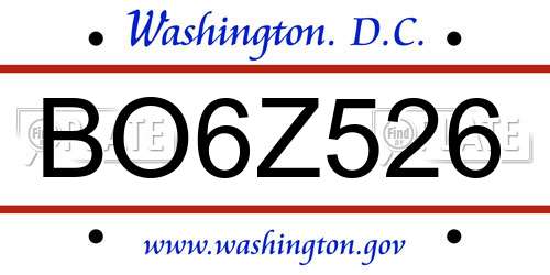 BO6Z526 District Of Columbia License Plate
