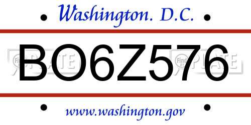 BO6Z576 District Of Columbia License Plate