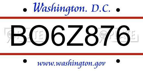 BO6Z876 District Of Columbia License Plate