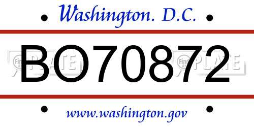 BO70872 District Of Columbia License Plate