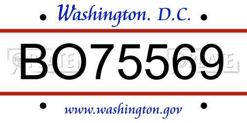 BO75569 District Of Columbia License Plate