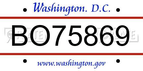 BO75869 District Of Columbia License Plate