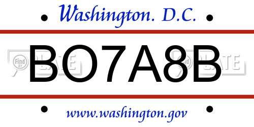 BO7A8B District Of Columbia License Plate