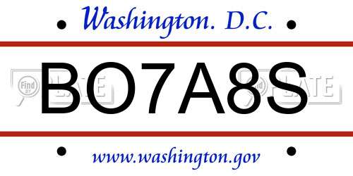 BO7A8S District Of Columbia License Plate