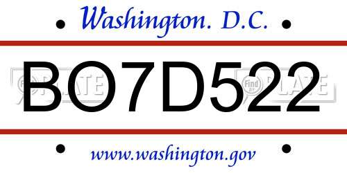 BO7D522 District Of Columbia License Plate