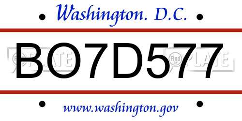 BO7D577 District Of Columbia License Plate