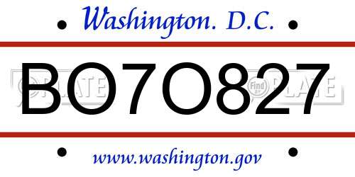 BO7O827 District Of Columbia License Plate