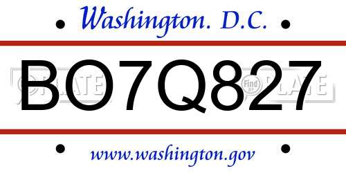 BO7Q827 District Of Columbia License Plate