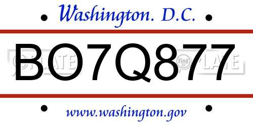 BO7Q877 District Of Columbia License Plate