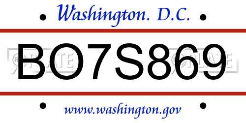 BO7S869 District Of Columbia License Plate
