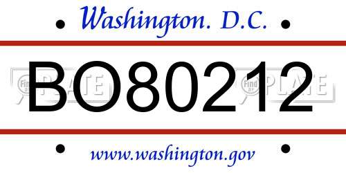 BO80212 District Of Columbia License Plate