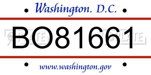 BO81661 District Of Columbia License Plate